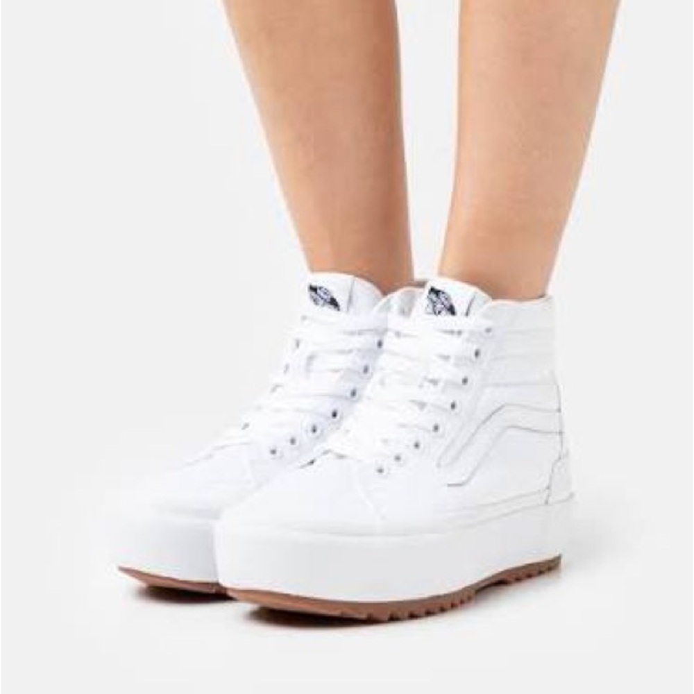 **SOLD - PHOTOS ONLY** EUC {VANS} Sk8 Hi Stacked Sneakers White, 8